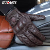 SUOMY New Genuine Leather Motorcycle Gloves Men Women Touchscreen Motocross Gloves Anti-fall Motorbike Gloves Breathable Holes