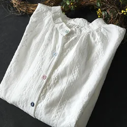 Fall clothes 2024 women cotton fine elegant blouses for women boho lace embroider long sleeve white blouses for lady tops