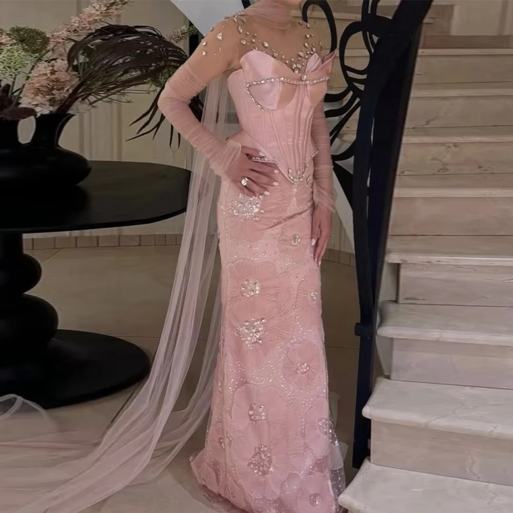 Luxury Customized Formal Party Dresses Floor Length Women's Evening Dresses Sheath O Neck Beading Wedding Prom Dress