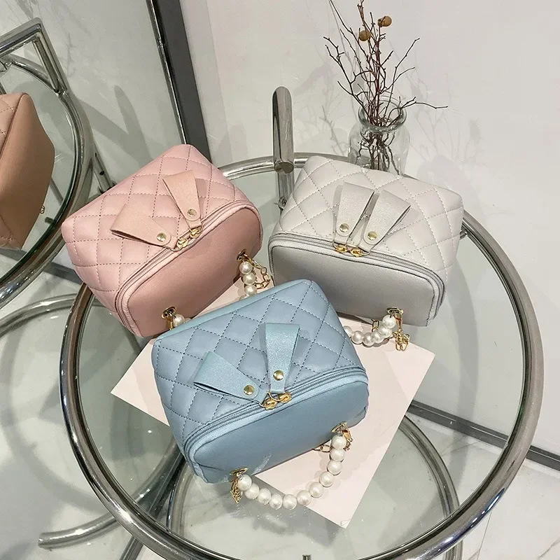 Mini borsa a secchiello con perle da donna borsa a tracolla portatile