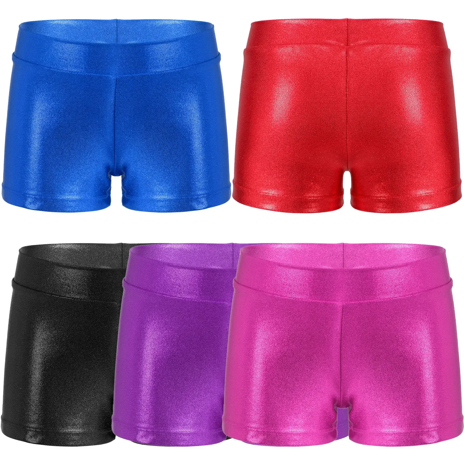 Kinder Mädchen glänzende metallische Balletts horts elastischer Bund Fitness studio Workout Sport Tanz Shorts Hosen für Ballett Klasse Yoga Fitness