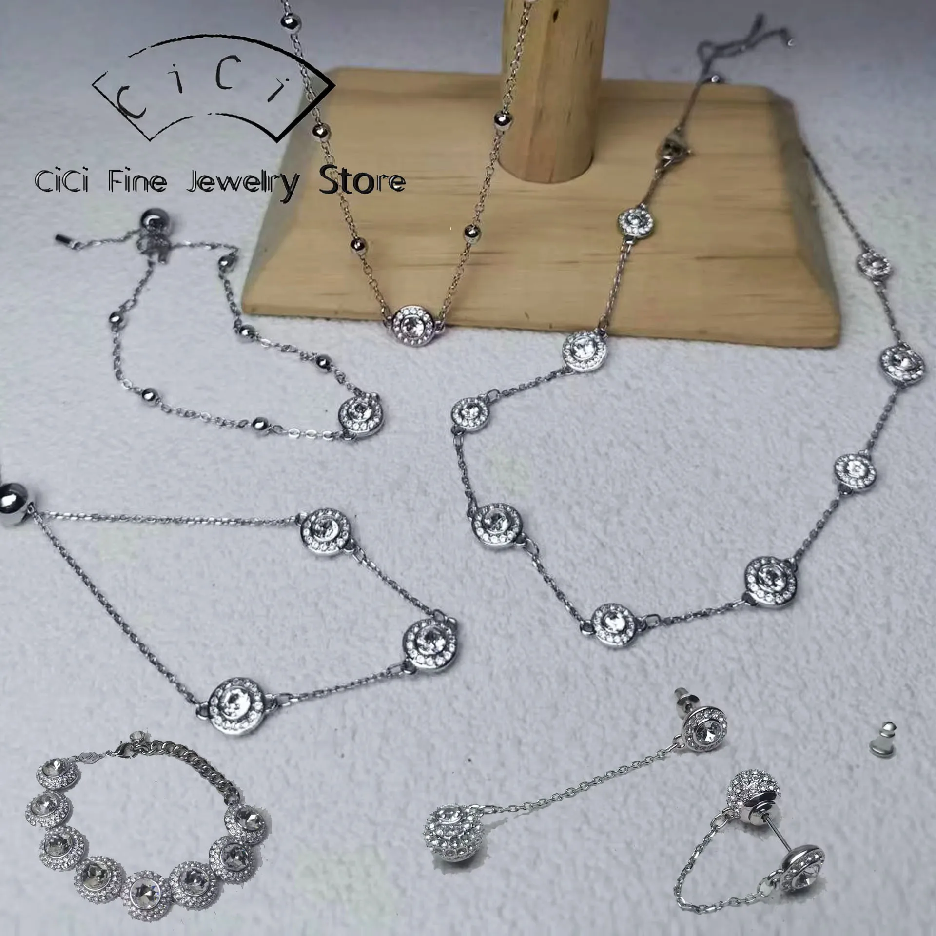 

2025 новые модные круглые серьги из нержавеющей стали, ожерелье, браслет, кольцо для женщин, роскошный комплект ювелирных украшений, свадебные аксессуары