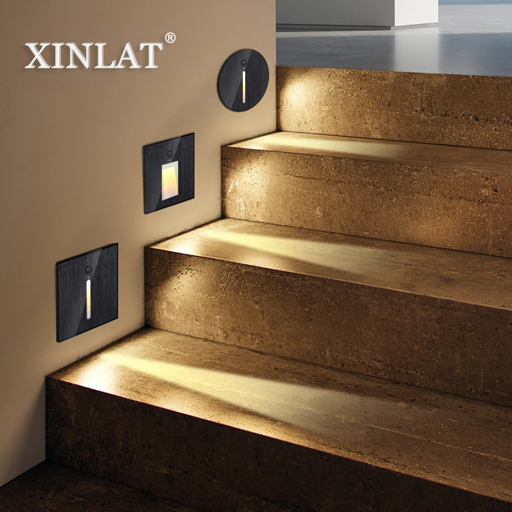 Led Recessed Lights Stair Embedded Intelligent PIR Sensor Step Staircase Corridor Bedroom Bedside Wall Light with Box