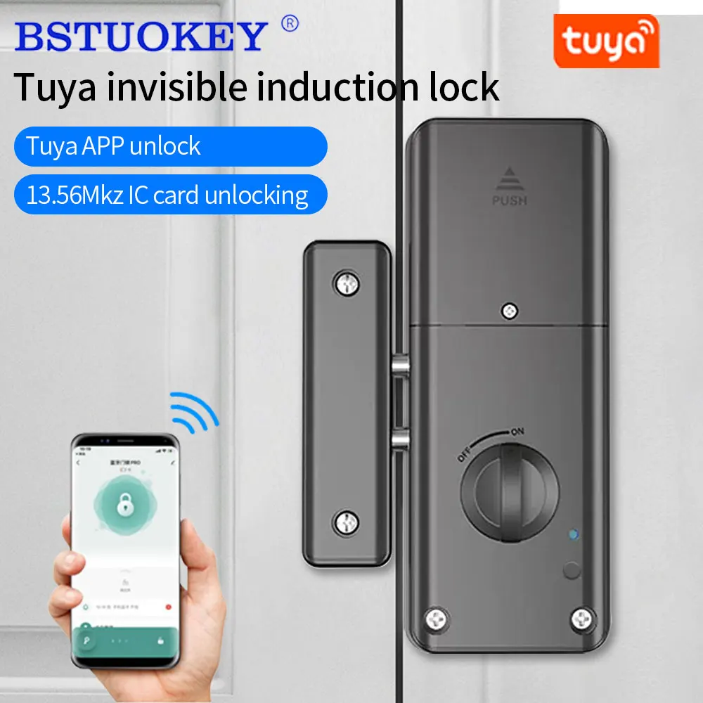 Cerradura Invisible para interiores con Bluetooth, aplicación inteligente Tuya sin perforación, para puerta de madera, electrónica, tarjeta IC 13,56, compatible con puerta de enlace a Wifi