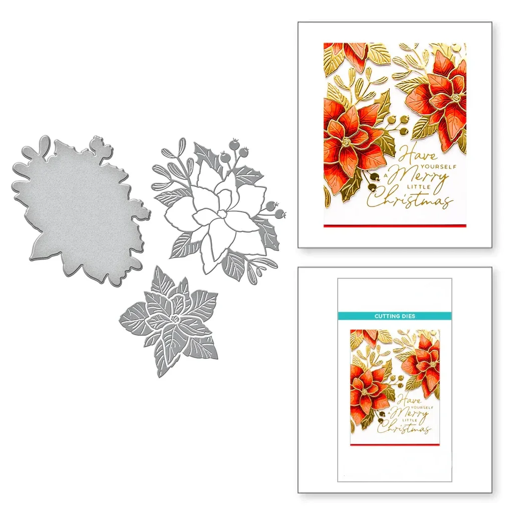 Новинка 2024 года, июля, НАСТРОЕННЫЕ ДИЗВЫ POINSETTIA BLOOM FROM THE DE-LIGHT-FUL РОЖДЕСТВЕННАЯ КОЛЛЕКЦИЯ ОТ YANA SMAKULA Скрапбукинг карты