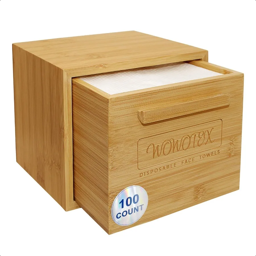 

Luxe Bamboo Towel Container Bamboo Box Towel Holder with Face Towels Biodegradable Large Dry Wipes 100 Count Extra Thick Soft