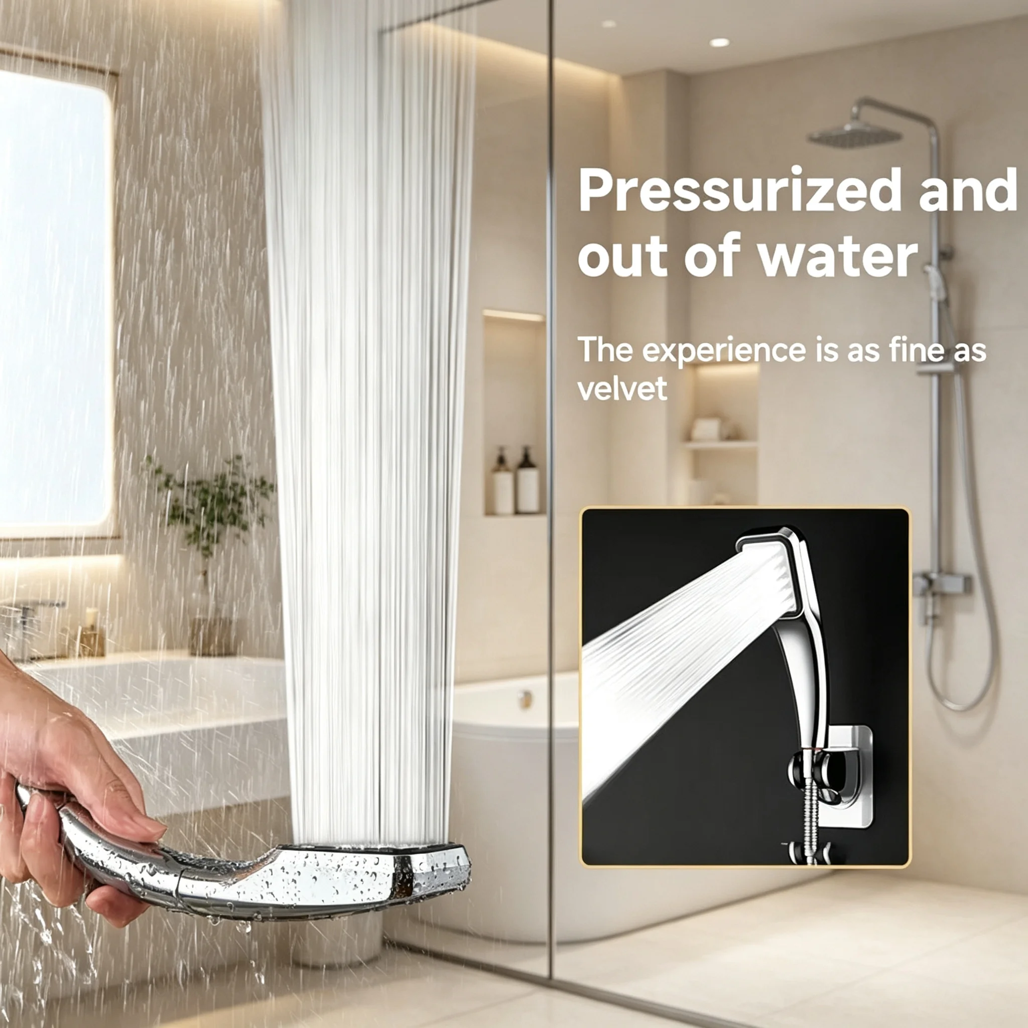 300 Holes Hand Shower Head Power Boost High Pressure Chrome Finish with 1.5M Hose and Wall Bracket Water Saving