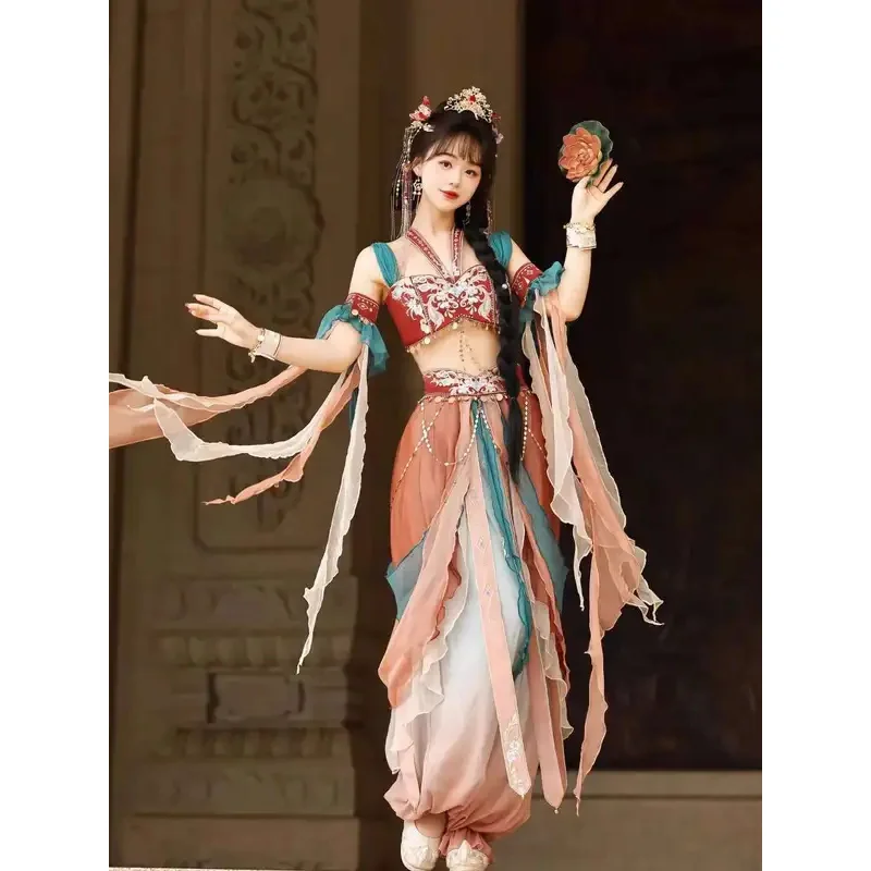 Han Elements Dunhuang The Western Regions Improve Embroidery Flower Chest Hand Sleeves Lantern Pants Cos Cosplay
