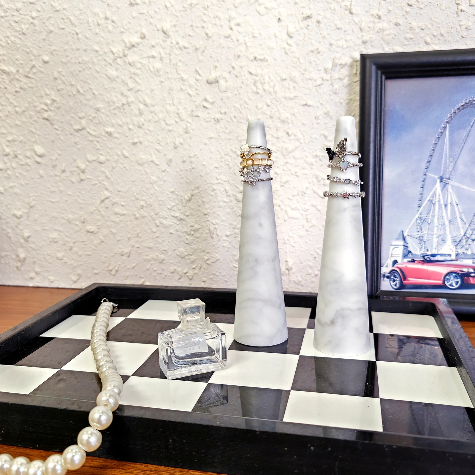 Elegant White Natural Marble Ring Cone Minimalist White Marble Holder for Wedding Bands, Engagement Rings & Jewelry Display