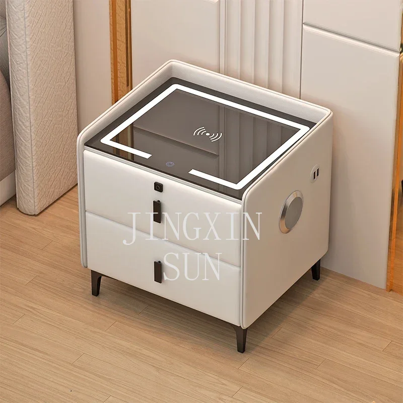 Luxury Storage Bedside Table Drawers Solid Wood Wireless Charger Nightstands Intelligent Meubles De Chambre Home