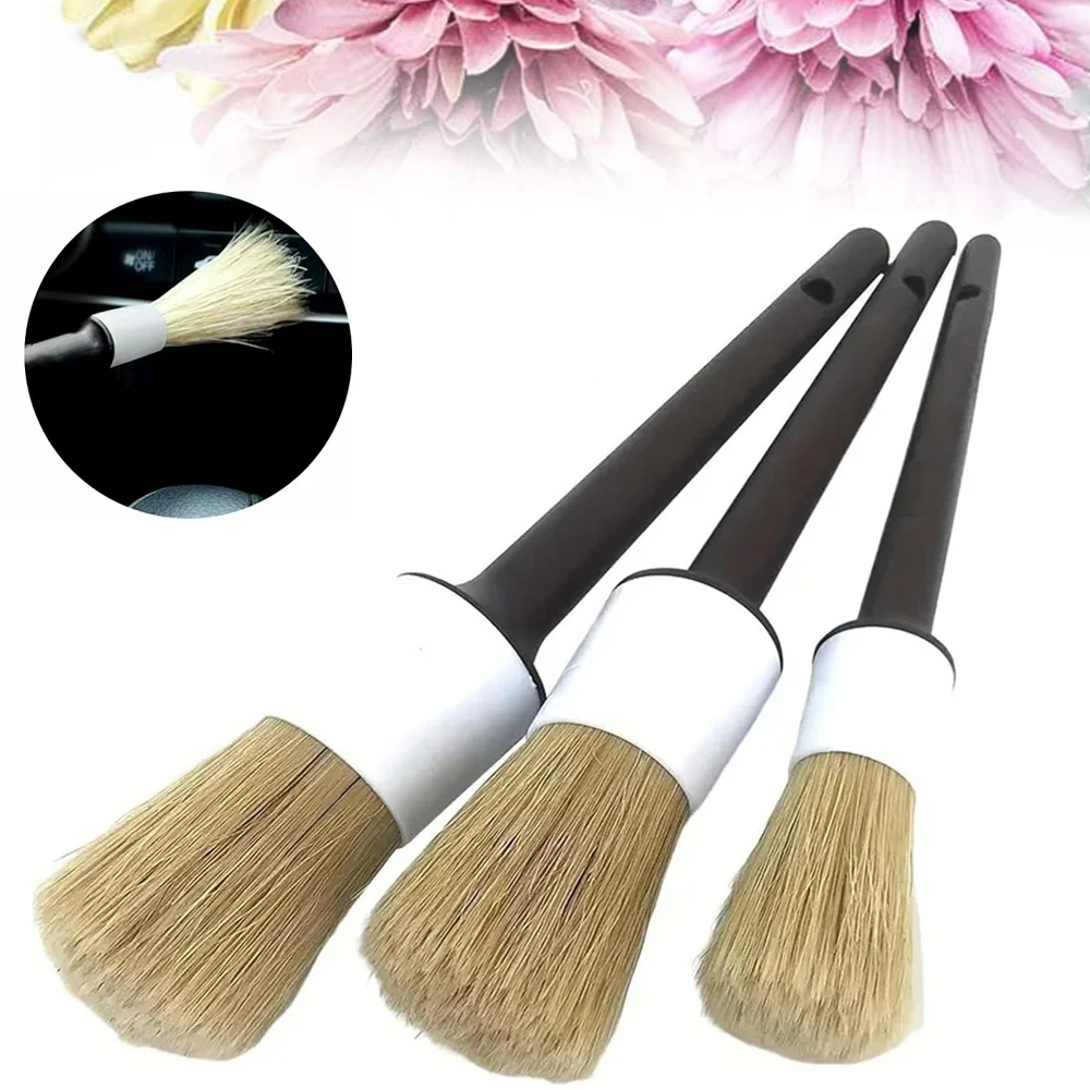 

3PCS Car Cleaning Brush Boar Hair Bristle Brushes Car Exterior Interior Detail Brush Tools Dashboard Cleaning Brush