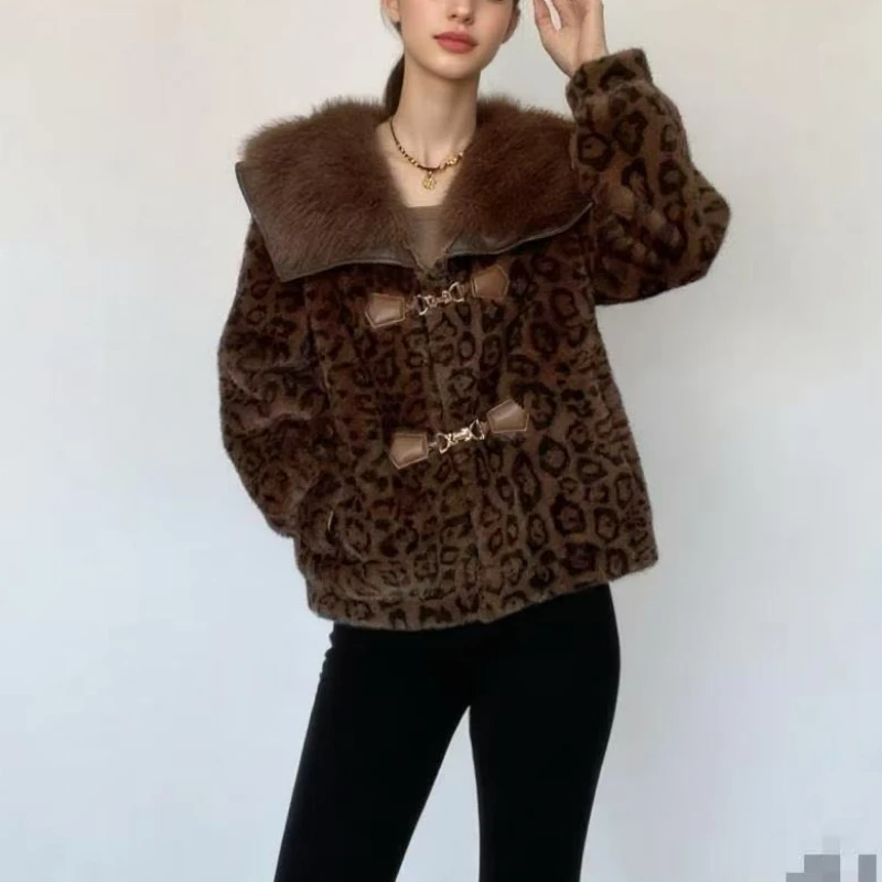 Luxury Vintage Fur Collar Fur Coat Puffy Faux Fur Jacket Warm Winter Button High Quality Soft Outerwear Long Sleeve Top Trendy