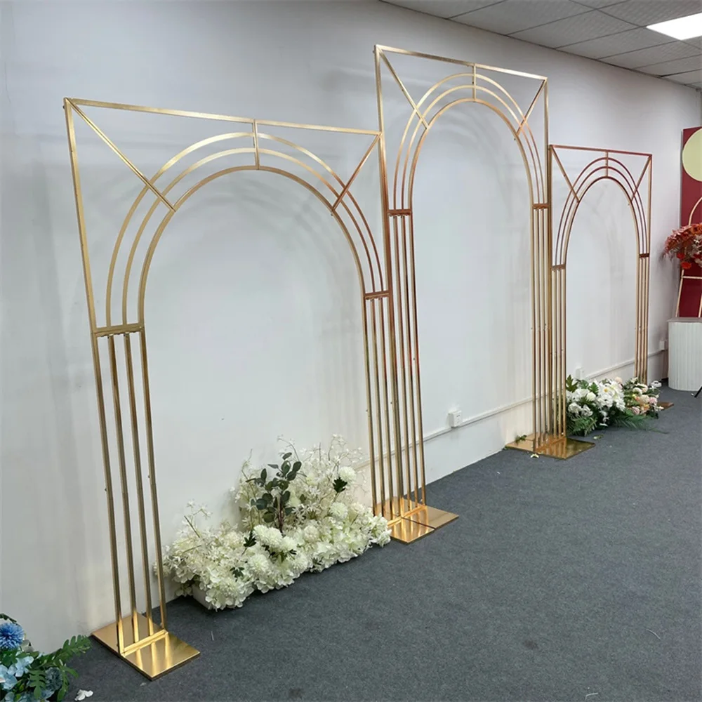 3 Stücke Hochzeitsbogen mit glänzender Goldlinie, mehrstöckiger Hintergrundrahmen, Hochzeitsblumenrahmen, Schleier-Stützrahmen – Detail 5