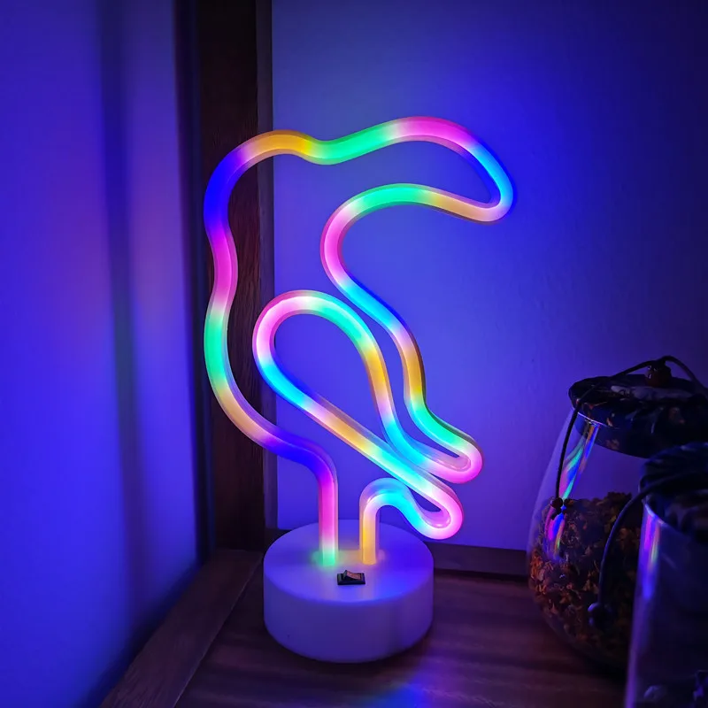 Colorful Parrot Neon Lights Nightlight USB Battery Powered Decorative Light for Bedroom Decor Table Night Light For Holiday