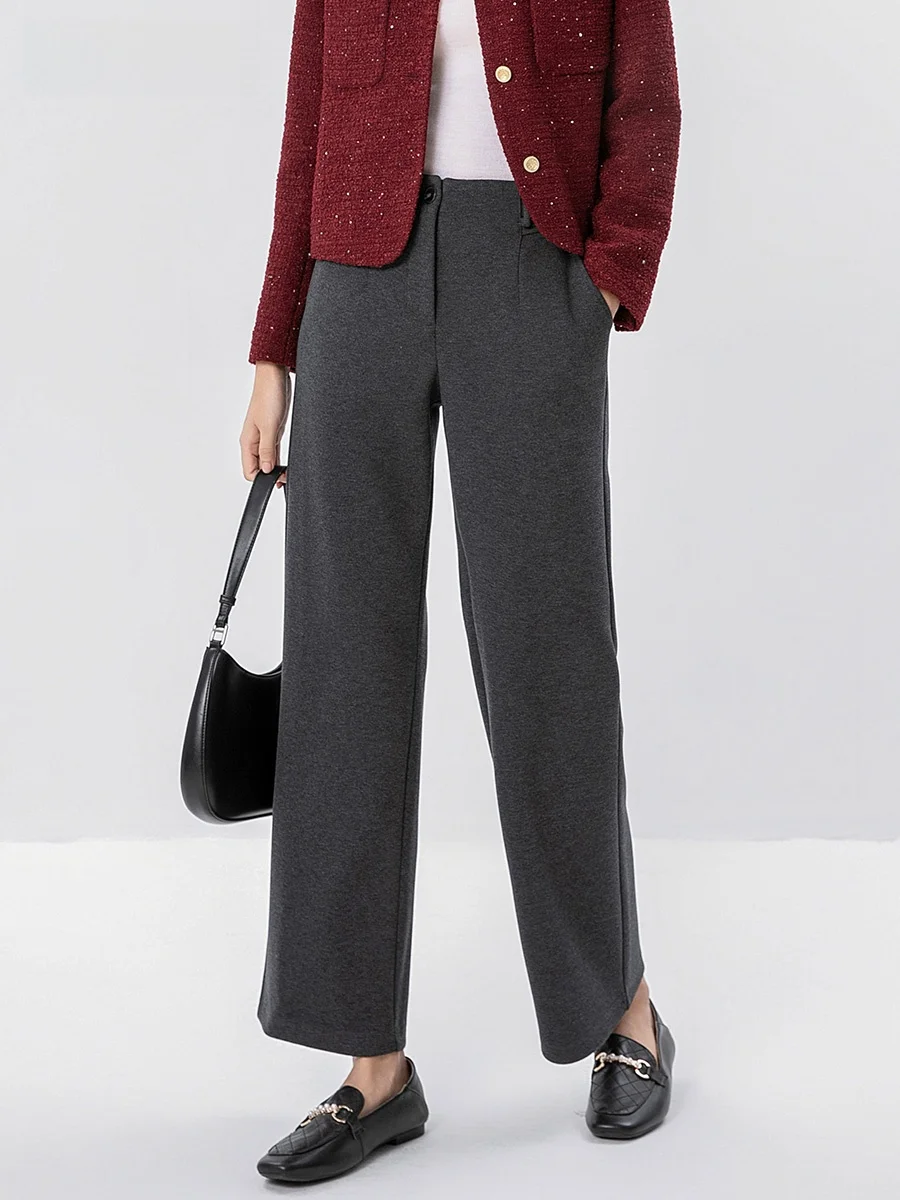 Women's Wide Leg Suit Pants Knitted Straight Cut Drapey Loose Casual Long Knit Trousers Autumn Winter New Sle POTHS