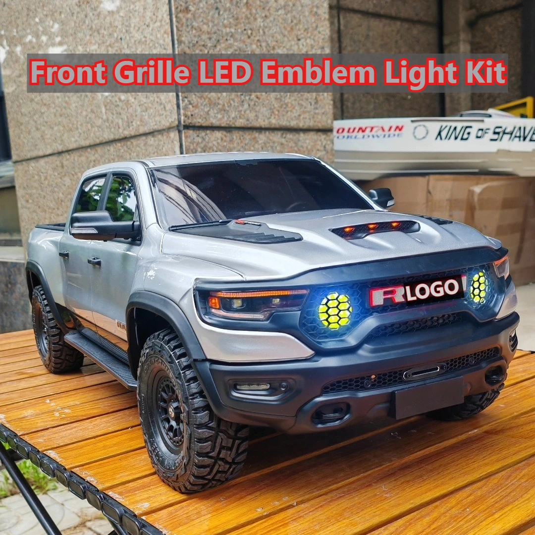 1/8 RC Truck Upgrade Replacement Parts Custom-Color Front Grille LED Emblem Light Kit For Traction Hobby KM RAM T‑Rex Model