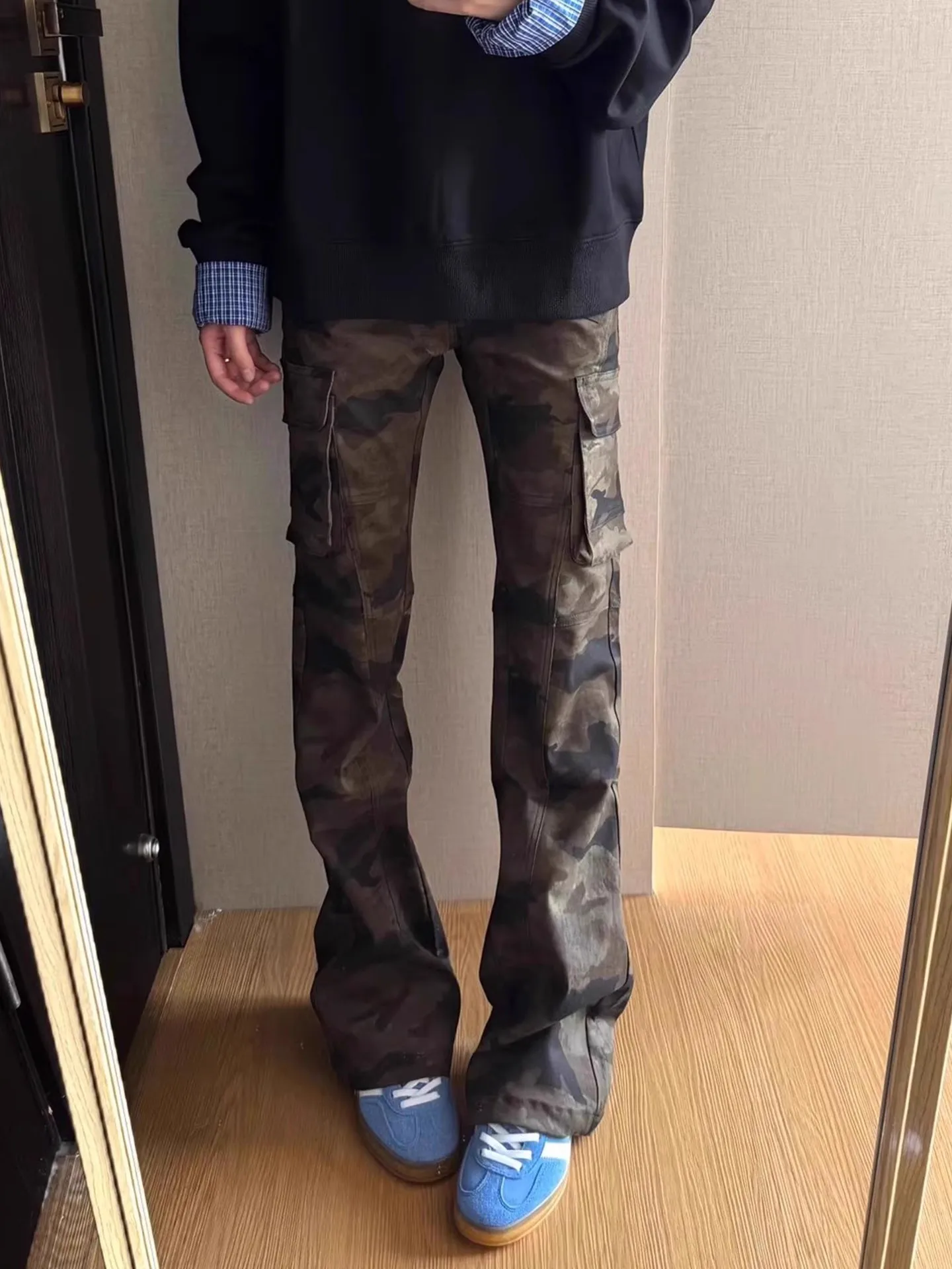 Cleanfit Vintage Camouflage Workwear Pants Slim Fit High Street American Sle Jeans Long Trousers Youth Commute Casual