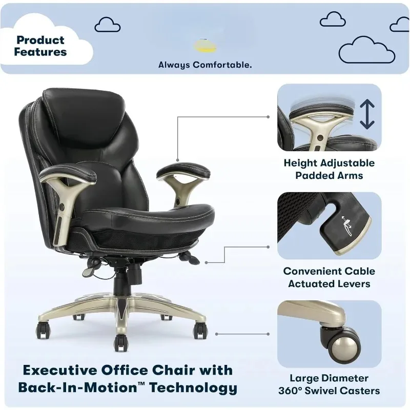 Ergonomic Executive Office Motion Technology, Adjustable Mid Back Desk Chair with Lumbar Support