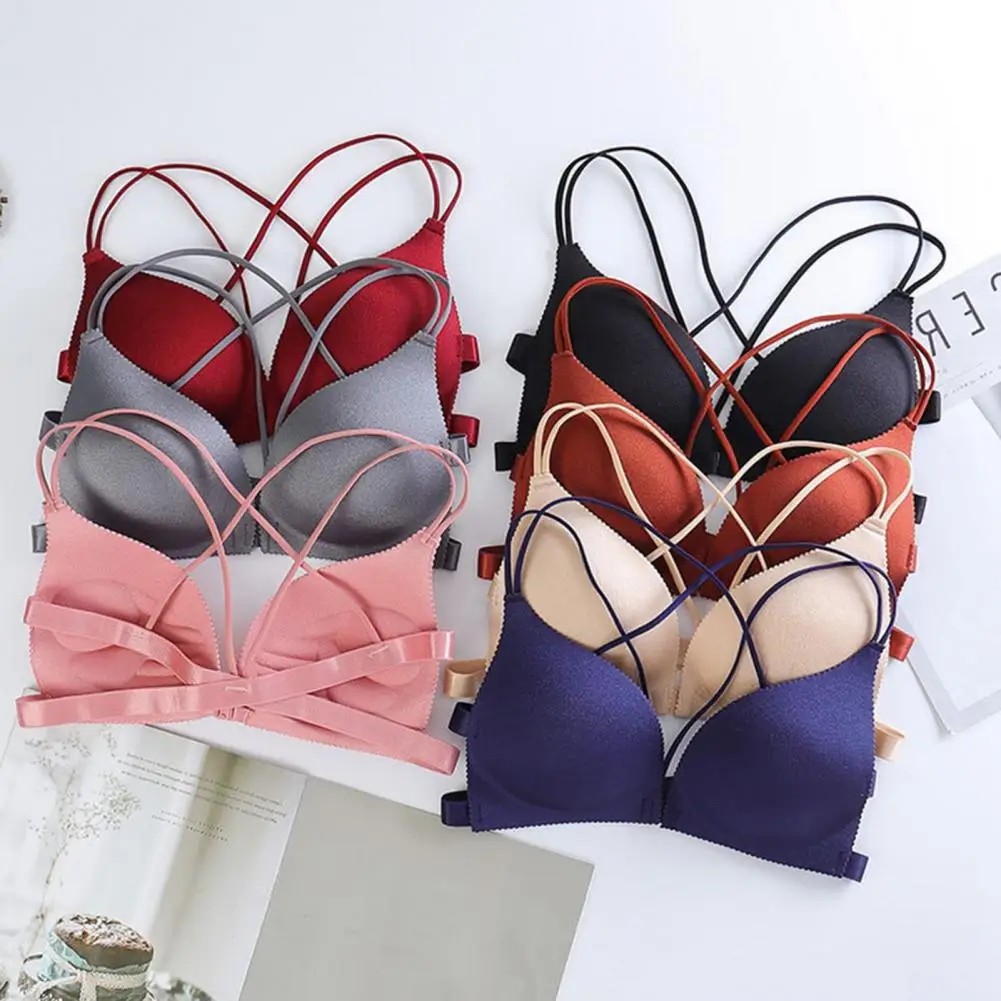 Wireless Bra Soft Breathable Women's Seamless Padded Bra with Adjustable Spaghetti Straps Cross Back Design for Comfortable