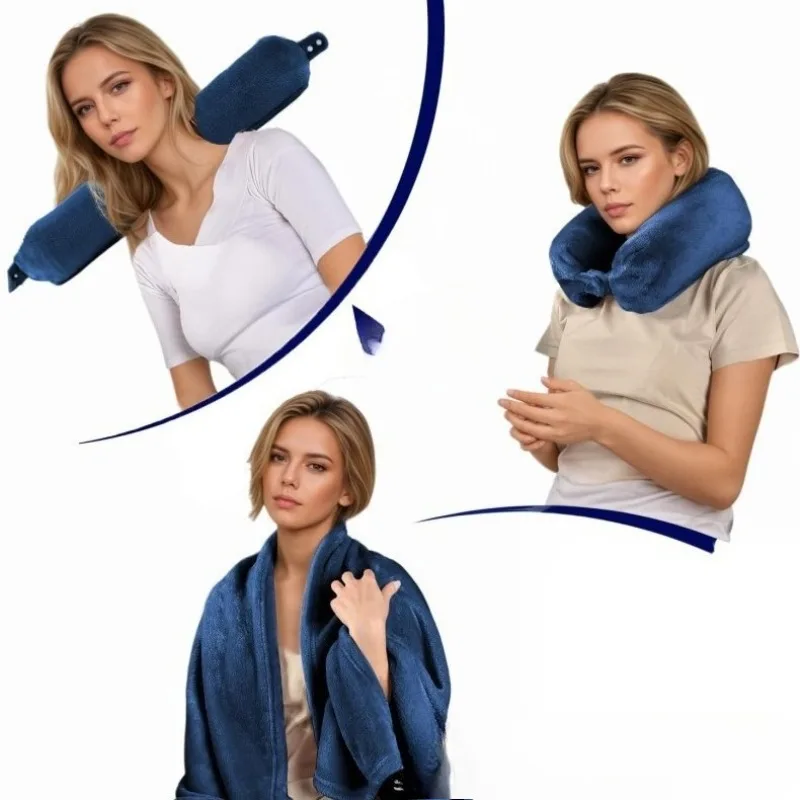 

2 in 1 U Shaped Travel Pillow and Blanket Set Premium Flannel Comfortable for Airplane First Class and Outdoor Trips
