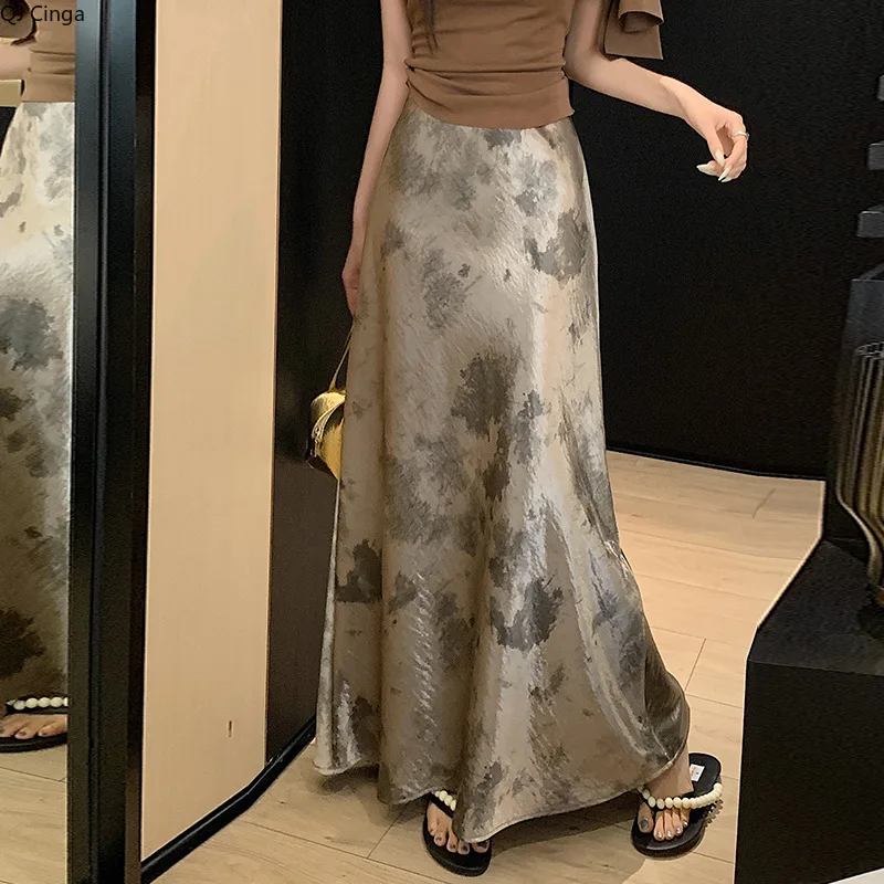 2026 Falda de cola de pez de cintura alta para mujer de verano, tallas asiáticas S-XL, disponible en negro, albaricoque y champán.