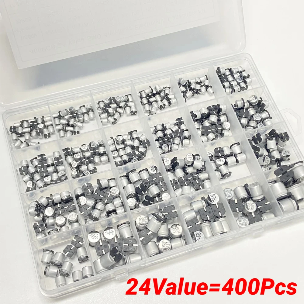 Aluminum Electrolytic Capacitors SMD Assortment Kit  400Pcs 24Value SMD 1uF~1000uF 6.3V-50V  24Value  with box