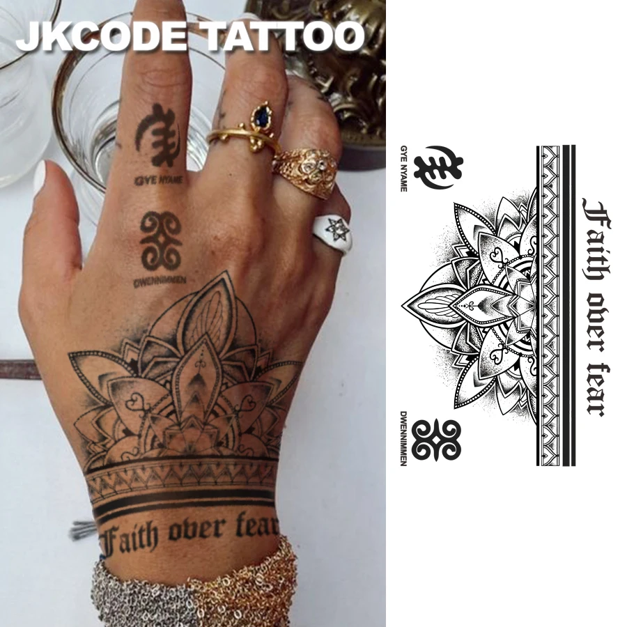 

Тотемная татуировка Brahma Lotus - Травяная временная татуировка с вдохновляющим позитивным текстом Тотем - Тотем индийской йоги - Благословение и исцеляющий стиль - Граффити с английским текстом для мужчин, теплая для женщин, двойного назначения для рук 