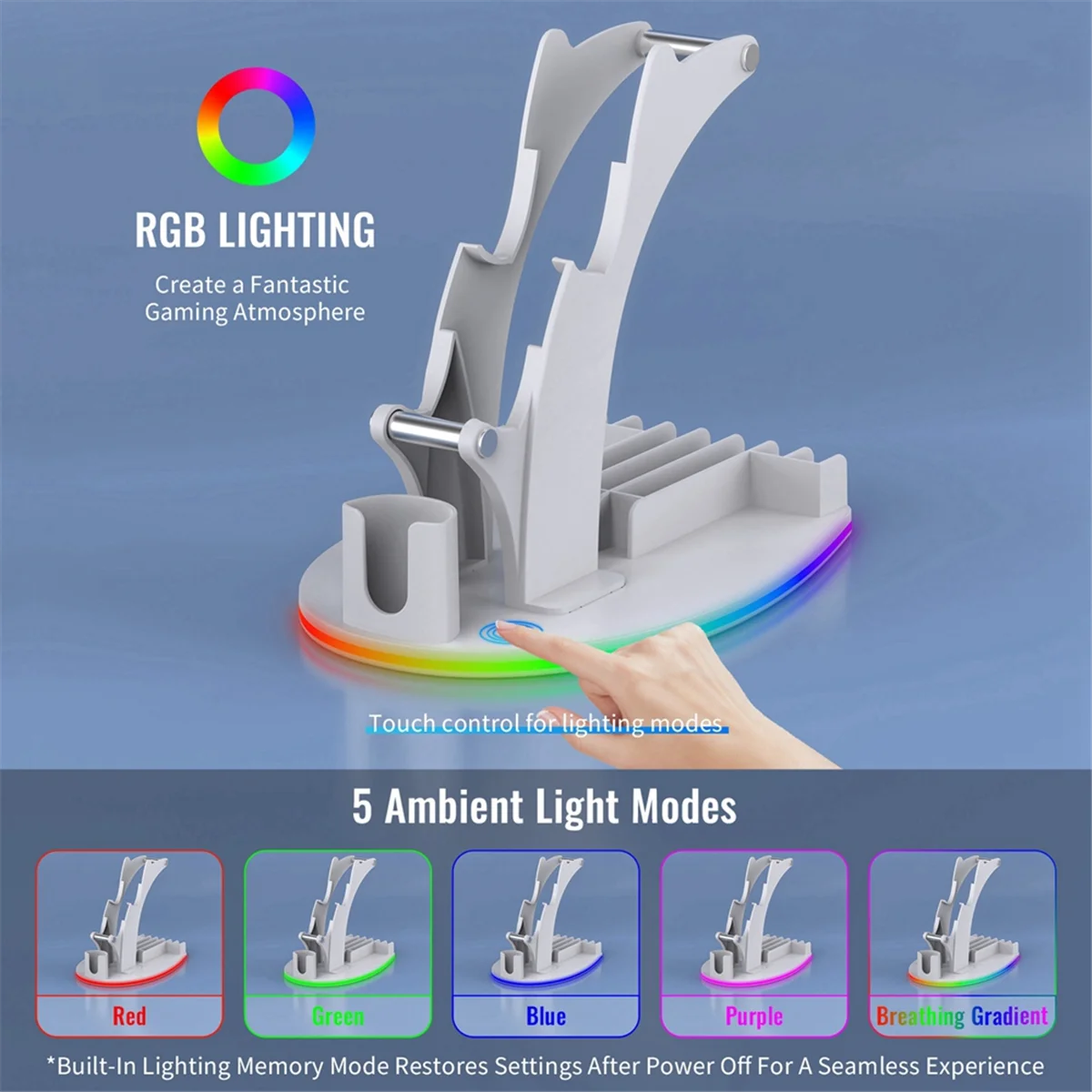 A74Z For Desktop Storage Stand Controller Stand with RGB Lights Headphone/Handle/Remote/Disc Desktop Storage Stand Black