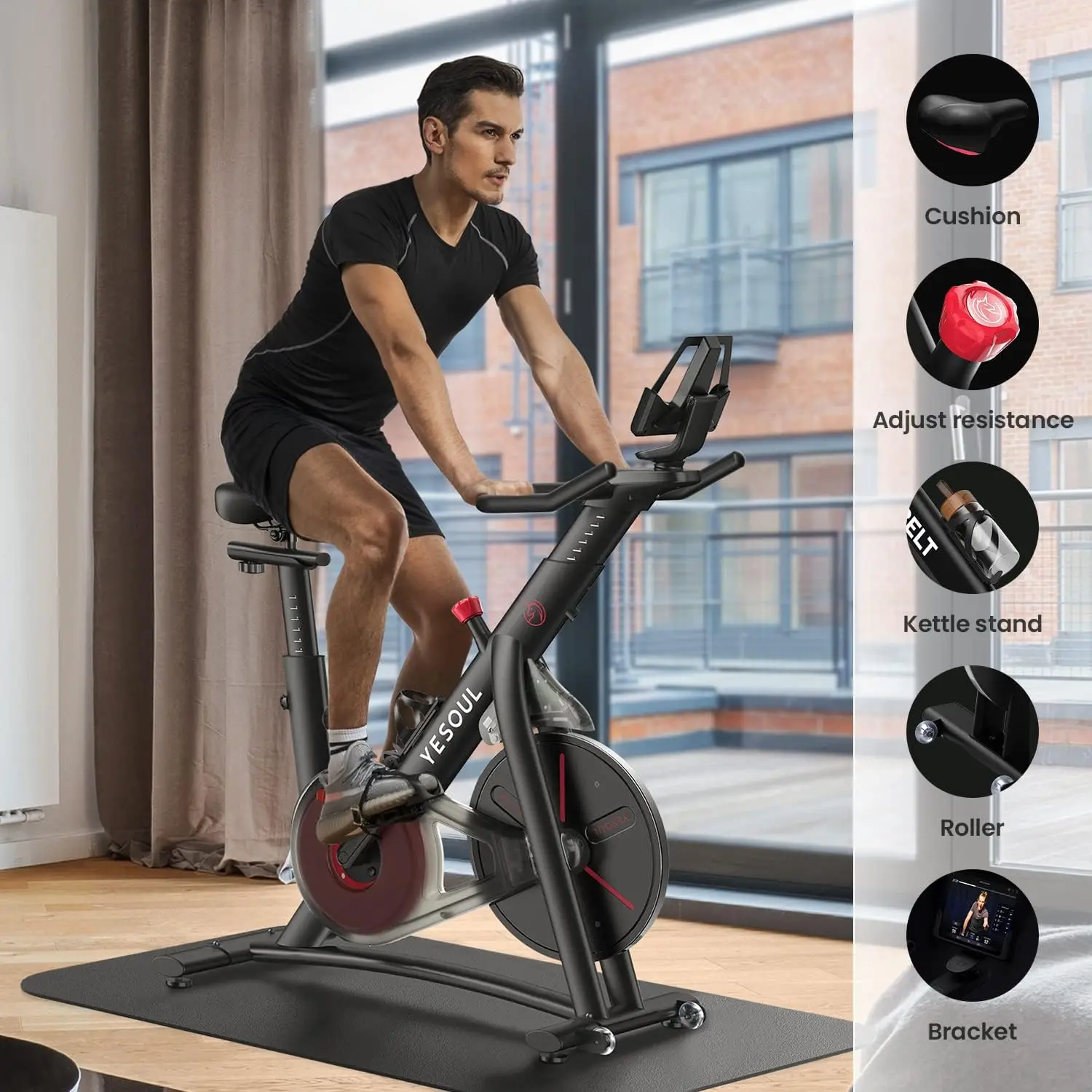 

S3 Black Exercise Bike For Home Smart White Cycling Bike Magnetic Resistance For Gym Electric Stationary