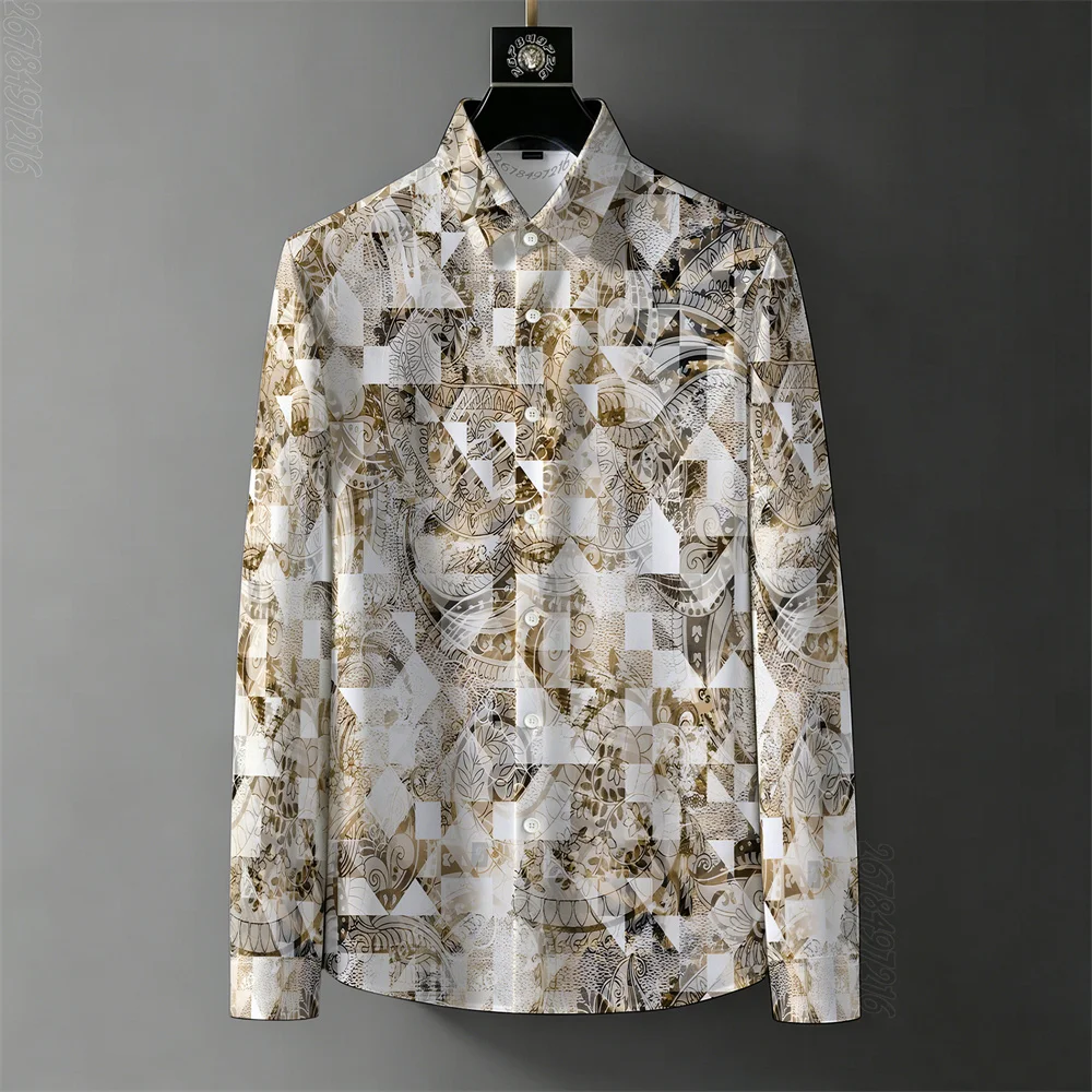 2026 New Men's Luxury Paisley Digital Print Long-Sleeve Shirt, Wrinkle-Resistant, Business Casual Slim Fit Cardigan Top