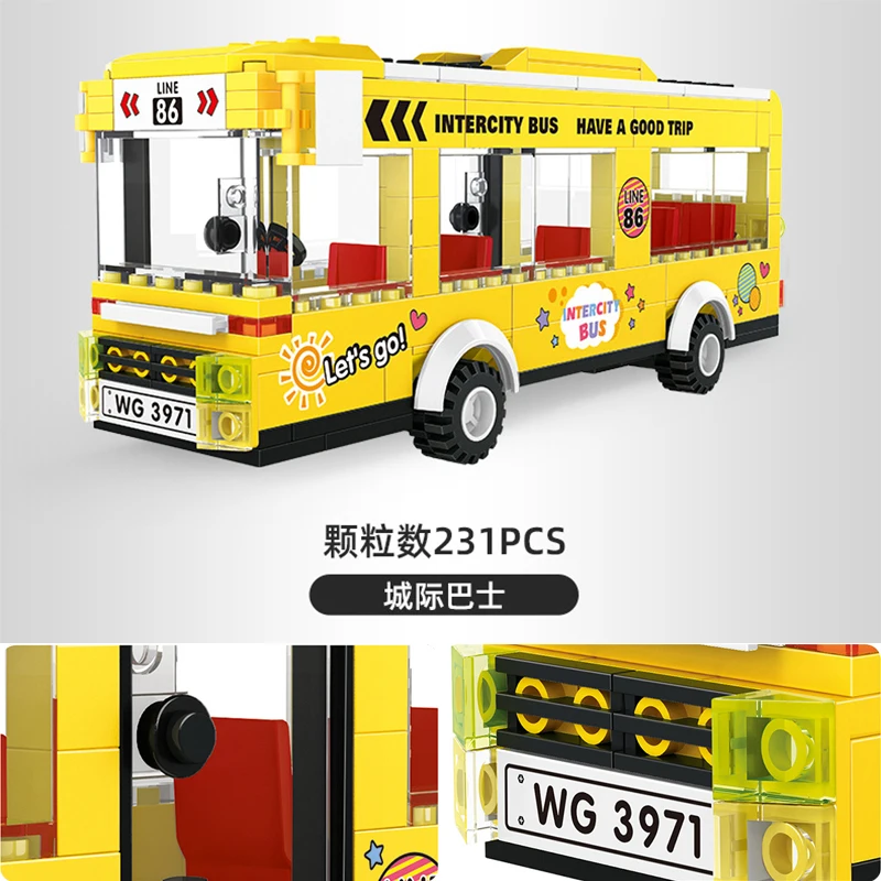 

MOC Bus Car Model Building Blocks Kit City Transportation Bus Series Assembled Collection Toys Educational Birthday Gifts