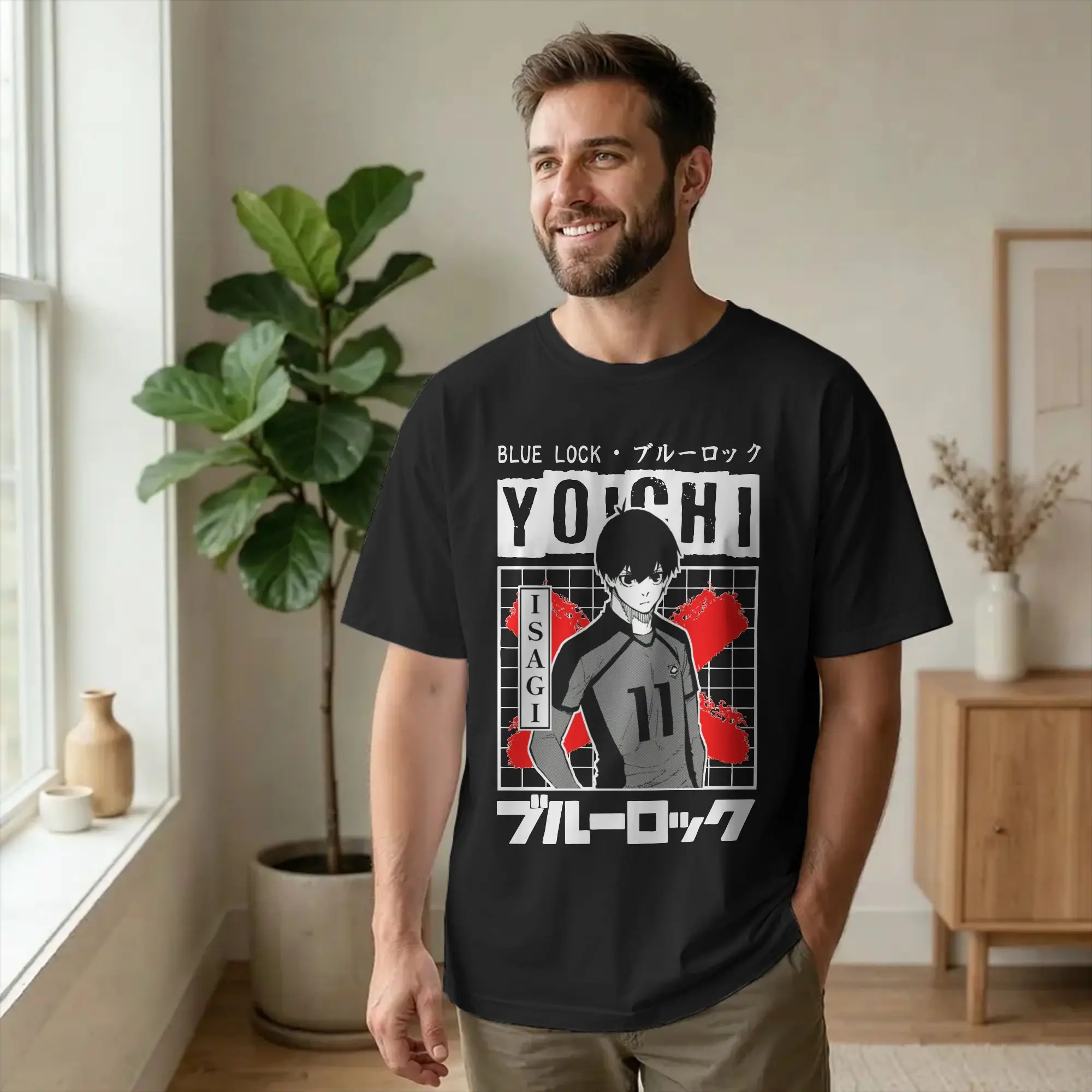 Retro Blues Locks Yoichi Isagi Manga T Shirt Unisex Cotton Short Sleeve  Round Neck Summer Clothing