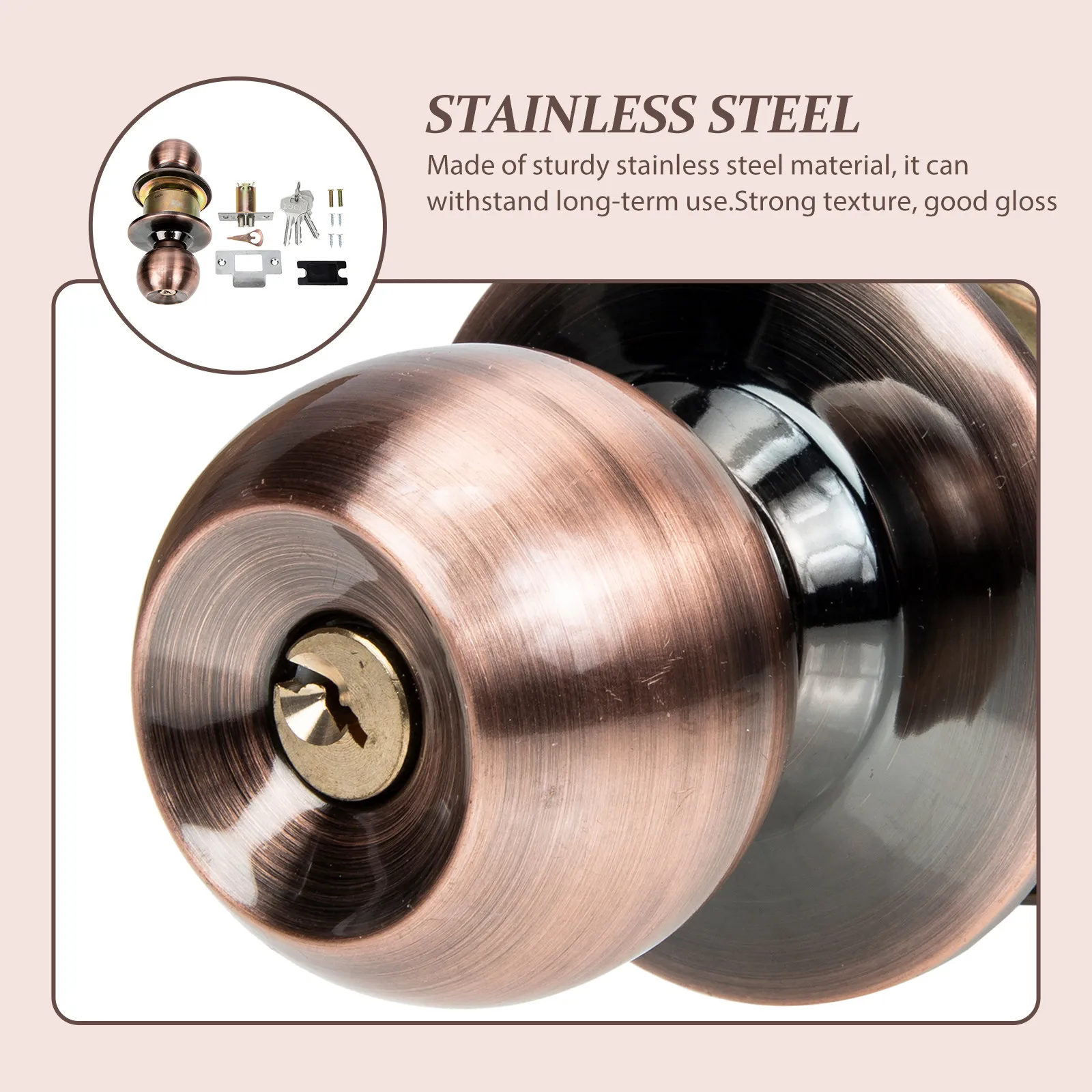 1Set Sturdy Stainless Steel Spherical Lock Knob Door Lock for Home Room Door Smooth Round Handle No Sharp Edges Long Service