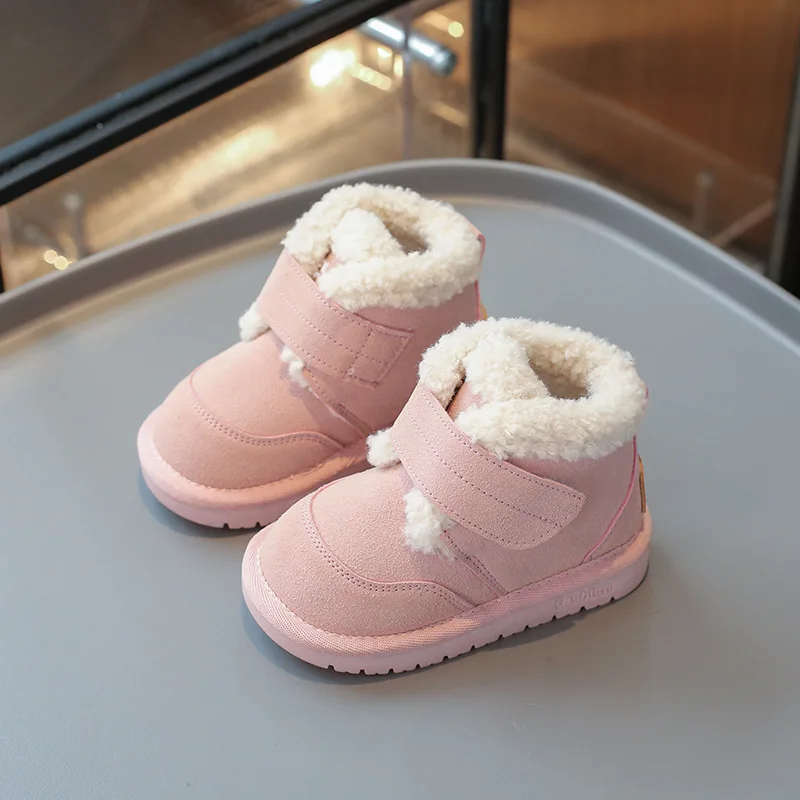 

Kids Short Boots Suede for Winter Boys Girls Thermal Boots Non-slip Hookloop 2024 New Fashion Children Warm Boots Soft Sole