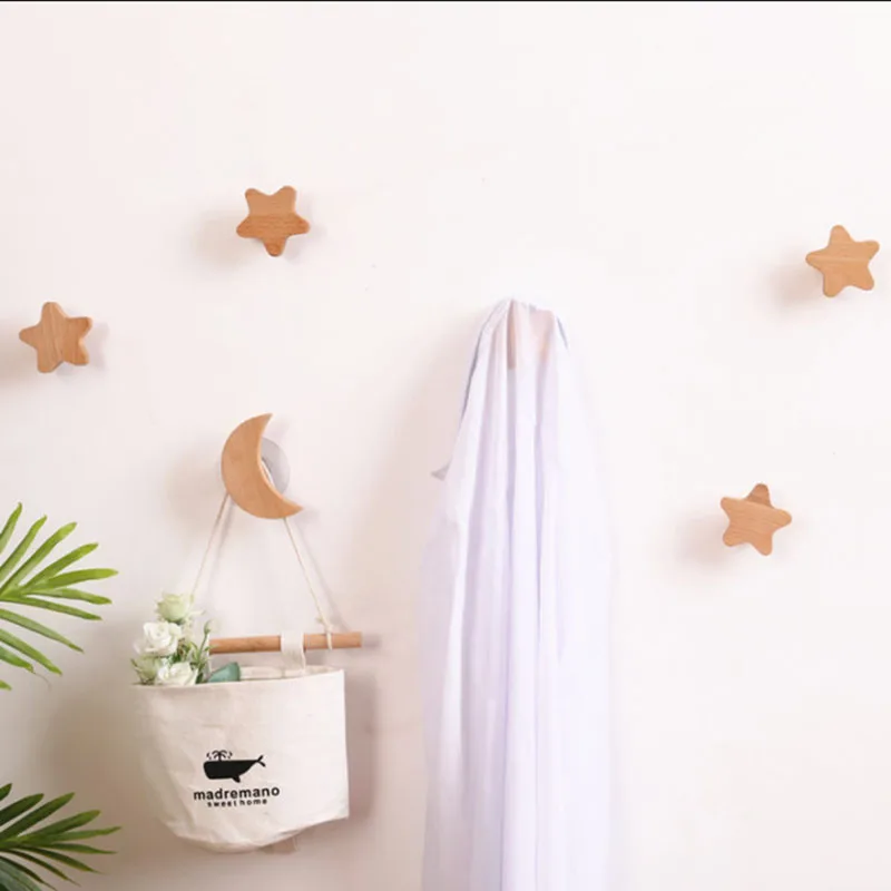 2022 New Decorative Hook Wood Wall Hook Star Key Hook Modern Creative Coat Hook Rack Wall Hanger Bag Hook Hanging Door Handle