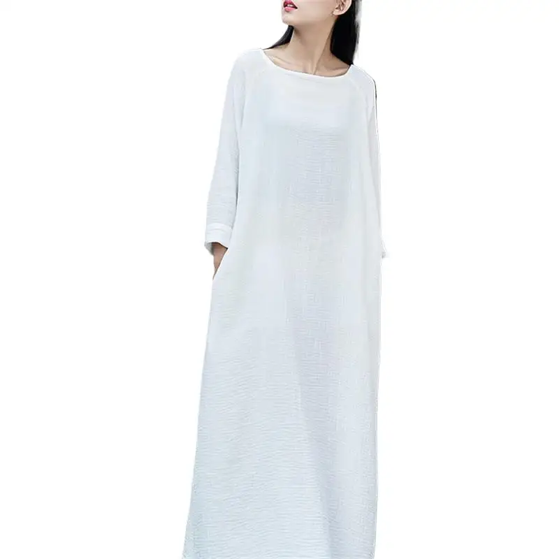 

Hot Sale Women Autunm Maxi Dress Loose casual cotton linen dress with Pockets Spring party dress Vestidos