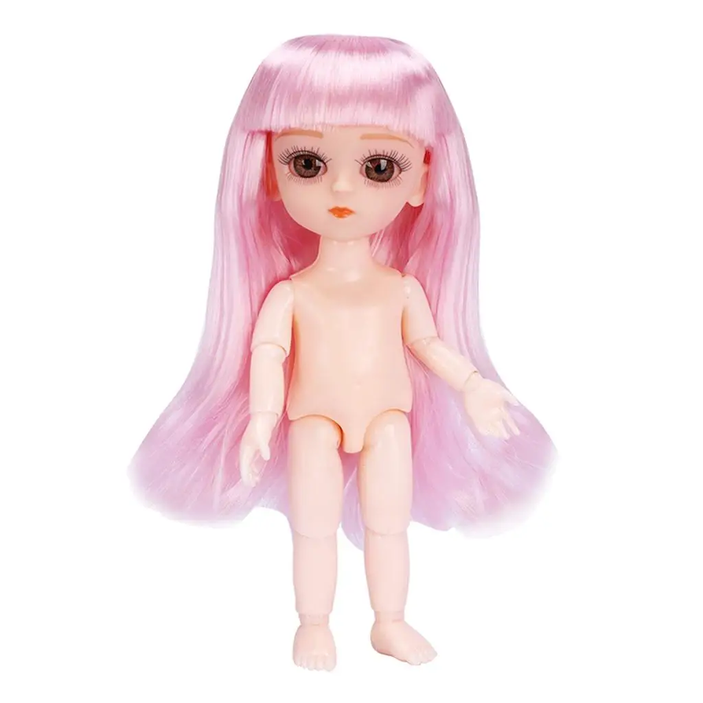 13 Joints  16cm Ball Jointed Doll Nude Body, with 3D Big Eyes and,  for BJD Doll Custimizing DIY Making