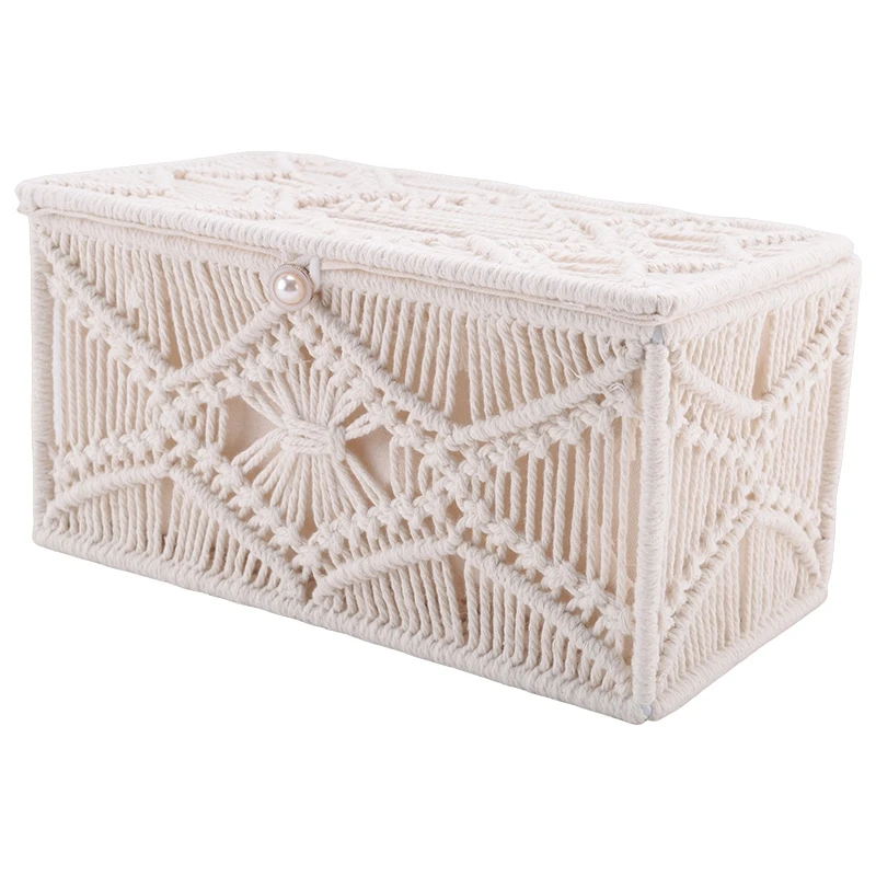 

Tissue Box Cover Boho Decor Rectangular Paper Tissue Holder With Bead Buckle Macrame Napkin Tissues Organizer Home Decor