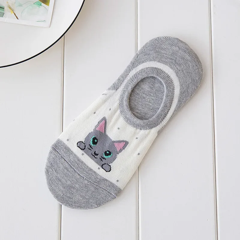 Clearance Sale Summer Casual Cute Women Socks Cartoon Animals Print Low Cut Short Sock Silicone Non-slip Invisible Ankle