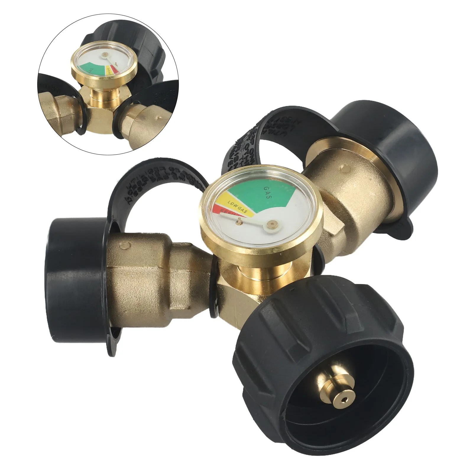 Pressure Gauge Propane Tank Y Splitter Adapter with Gauge Solid Brass Material Great for Outdoor Cooking and Heating