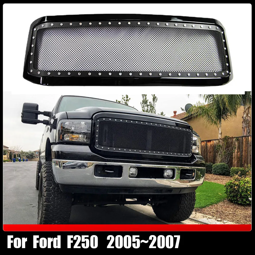 For Ford F250 2005~2007 Front Raptor Hood Grille Car Mesh Cover Racing Grill Upgrade Bumper Grills Modified Pickup Parts