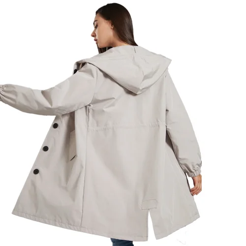 Imagen 1 del producto Fahsyee Chubasquero para mujer, chaqueta impermeable impermeable cortavientos con capucha al aire libre largo activo