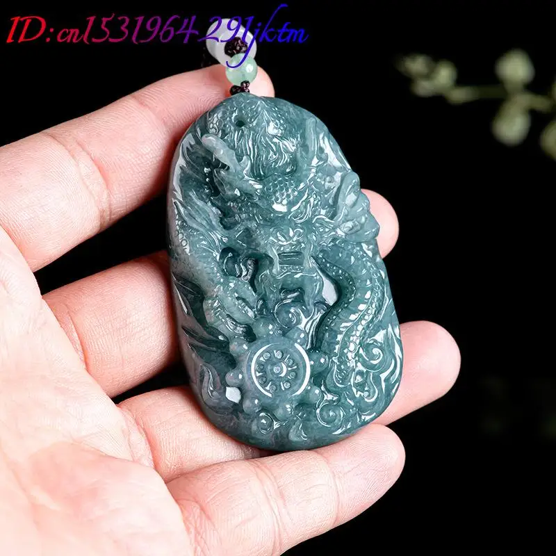 Burmese Jadeite Dragon Pendant Necklace Burmese Jade Stone Fashion Accessories Designer Charm Carved Amulet Luxury view 4