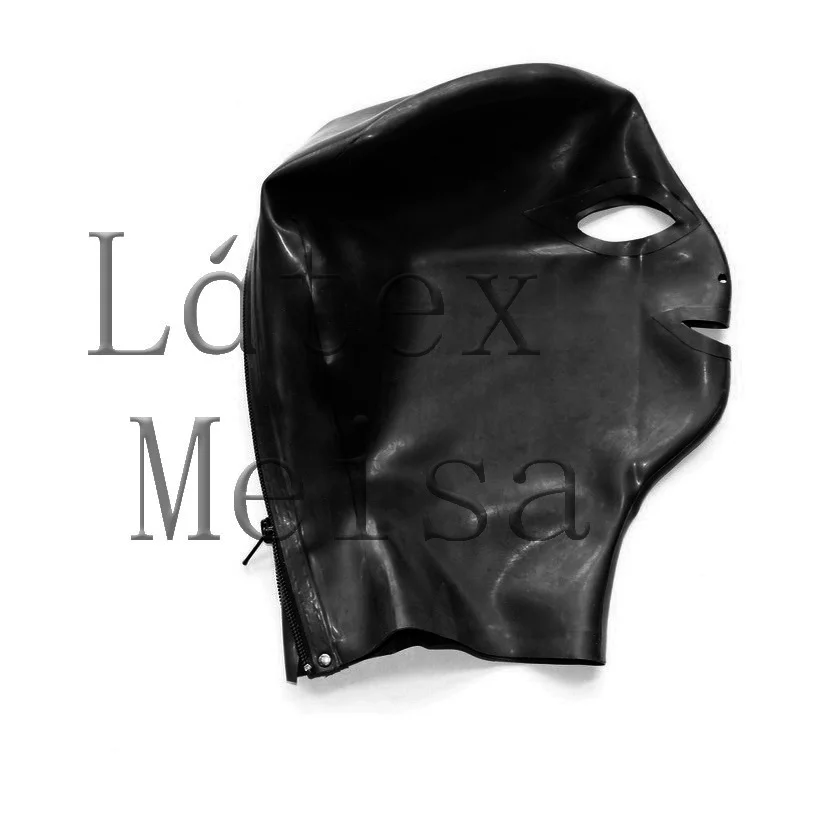 Novelty 0.6mm thickness heavy Latex hoods open eyes nostrils and mouth in black color with back zip