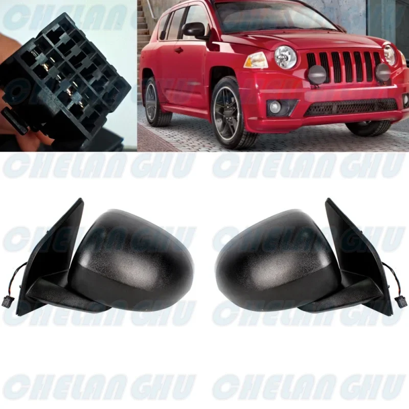 For Jeep Compass 2007 2008 2009 2010 2011 2012 2013 2014 2015 2016 1 Pair 5 Pins Satin Black Heated Power Adjust Mirror Assembly