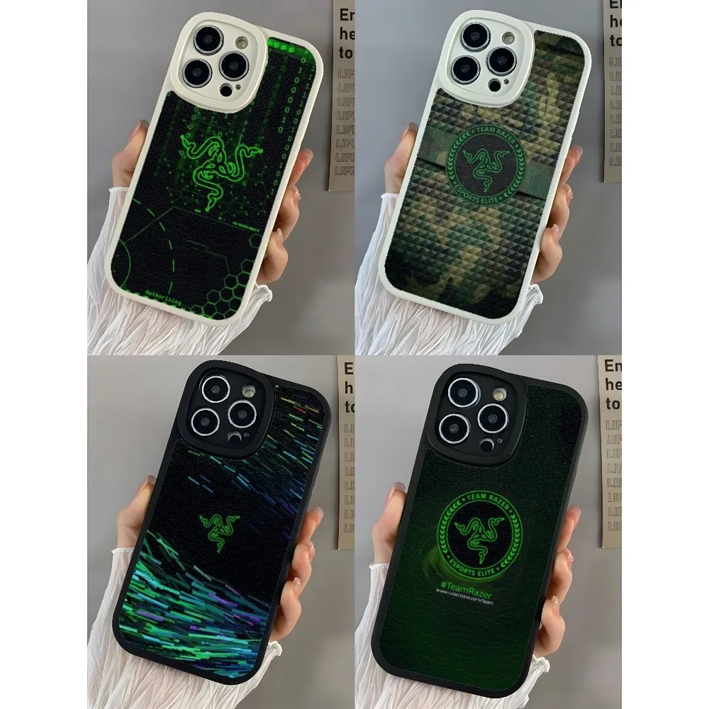 R-Razer-Coque de téléphone en peau d'agneau pour iPhone, coque mobile de luxe pour iPhone 14 Pro Max 11 13 12 Mini X Xr Xs 8 6 7 Puls Se