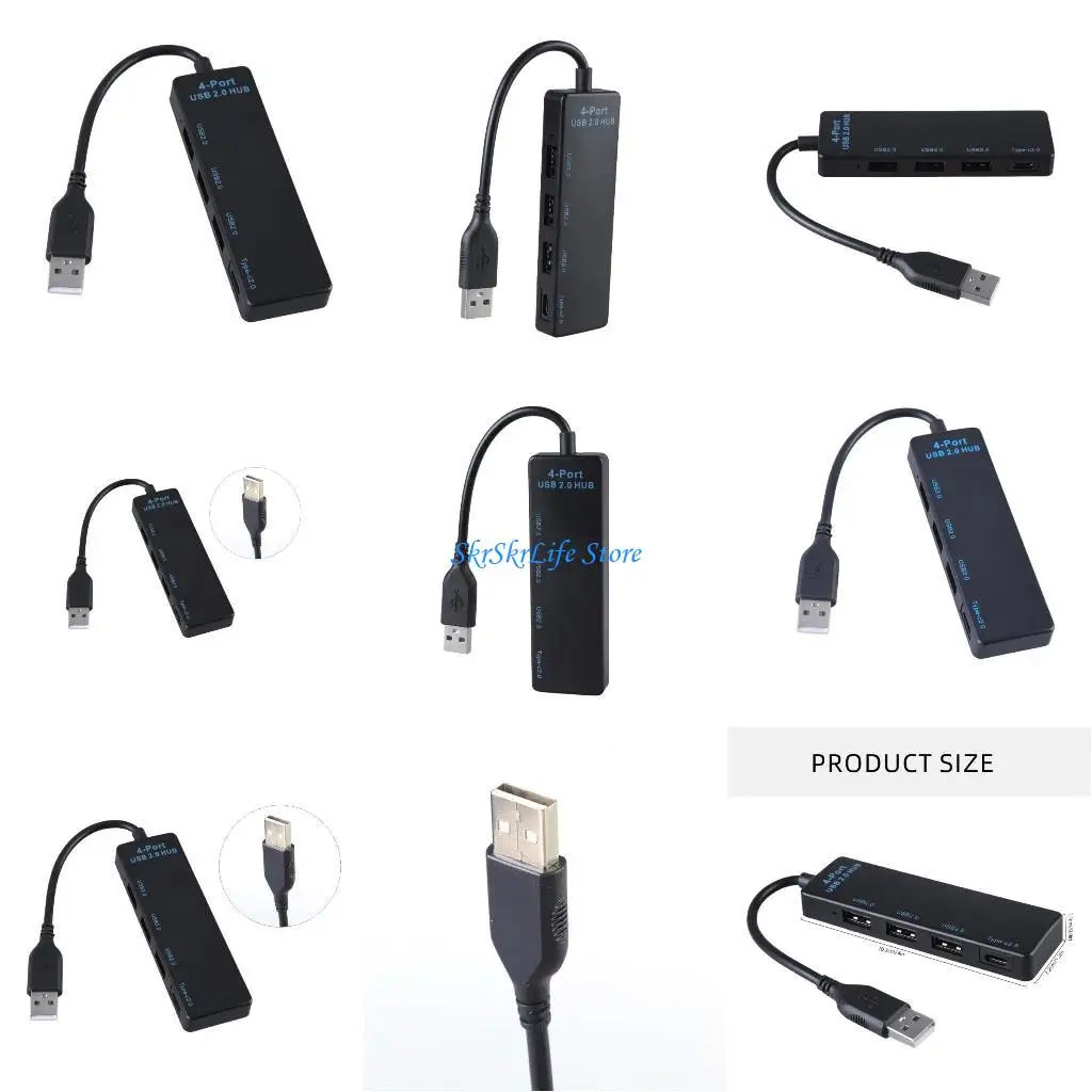 

E65E 4 Port USB2.0 Hub Featuring 480Mbps Speed Speed Charging and Data Transfer for Desktop Laptops to Mouse Keyboard Card