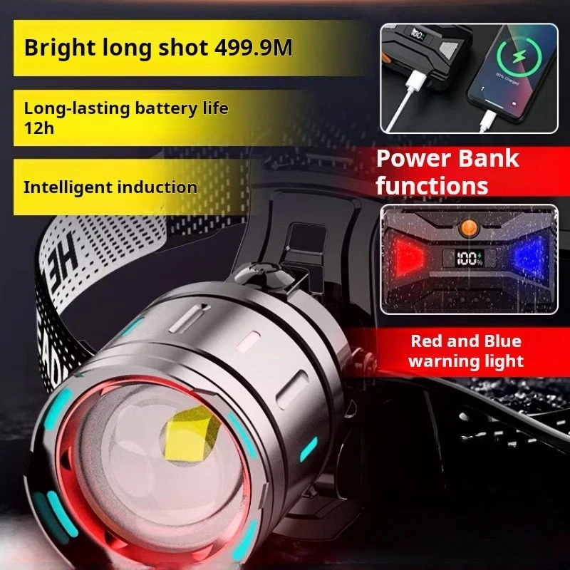 

10000mah 80w Led Senson Lamp With Fluoresce Lamp Flashlight Zoom Ip68 Waterproof Lamp For Camping, Hunting