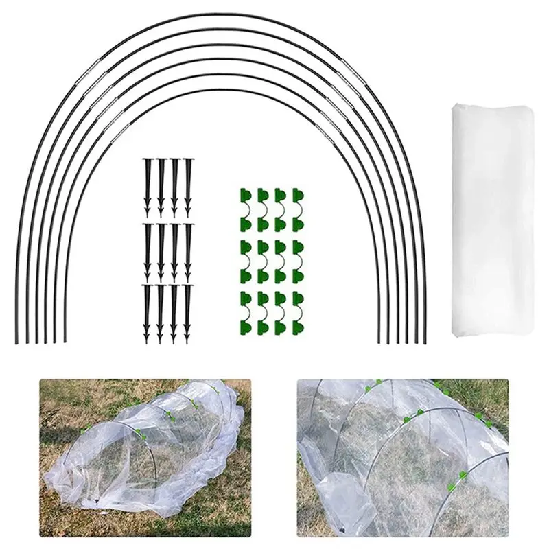 ABNM Outdoor Garden Greenhouse Plant Tunnel Support Frame Crop Protection Kit Fiber Rod Insect Net Arch Set Plant Tools Easy To