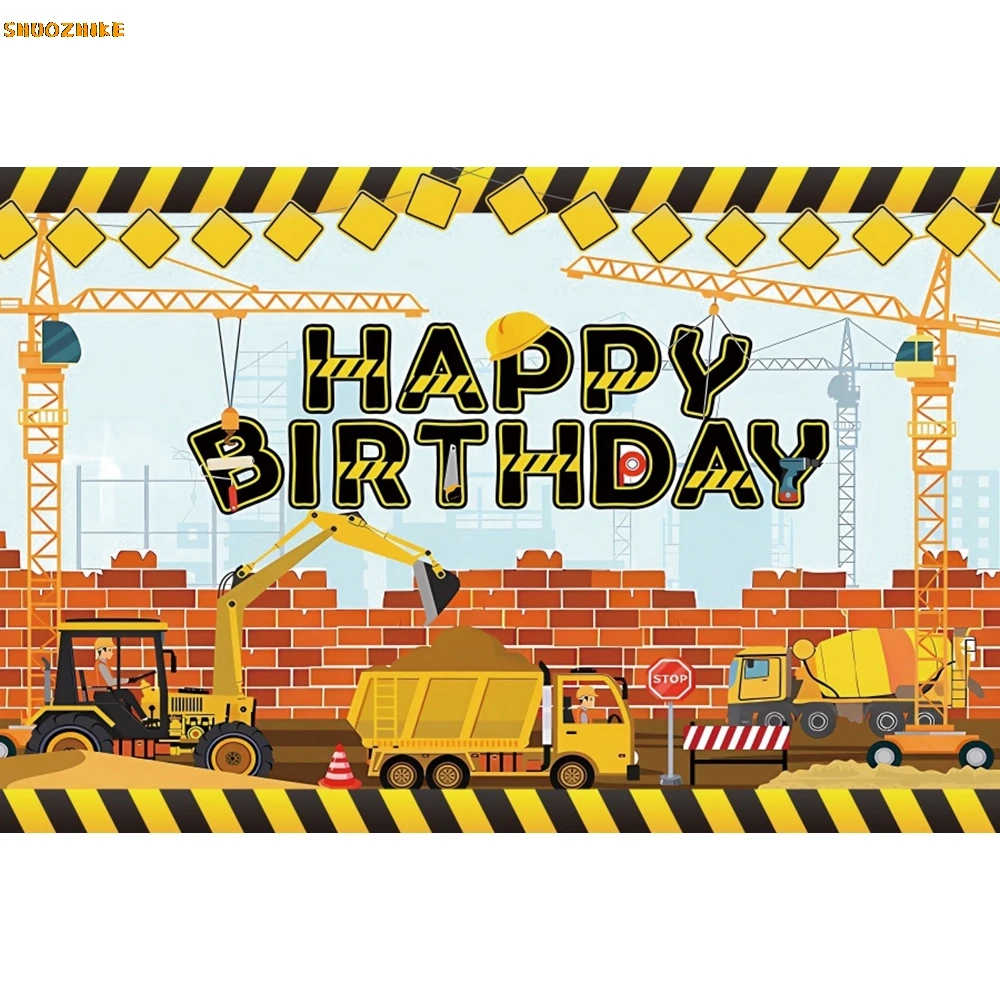 خلفية فريق البناء للتصوير الفوتوغرافي، شاحنة حفارة، سيارة المرور، صبي، حفلة عيد ميلاد الطفل، خلفية ديكور استوديو الصور #2